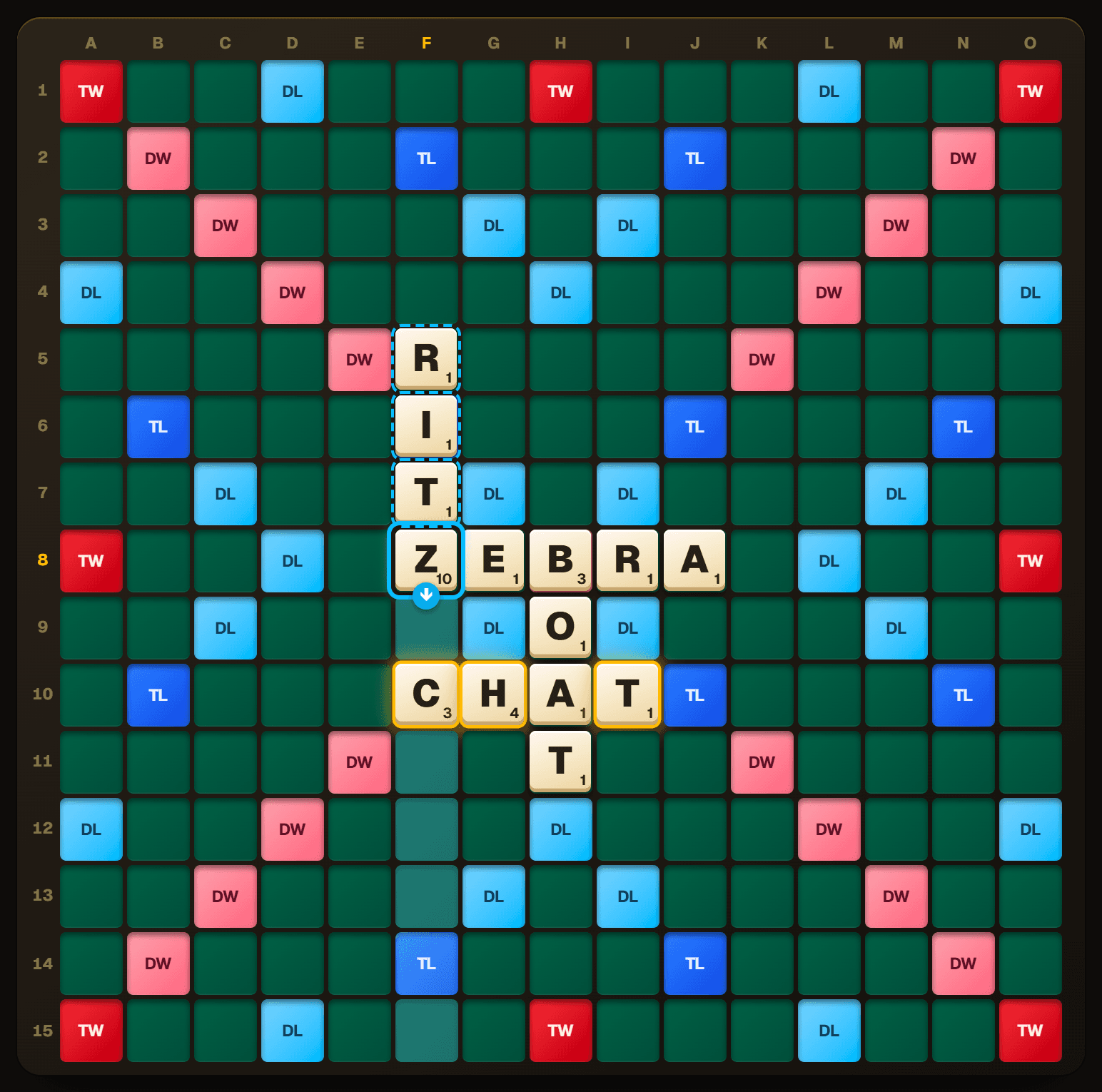 A word placed on the board