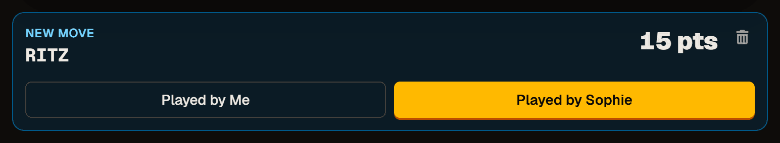 The placed word, its points and the choice of player