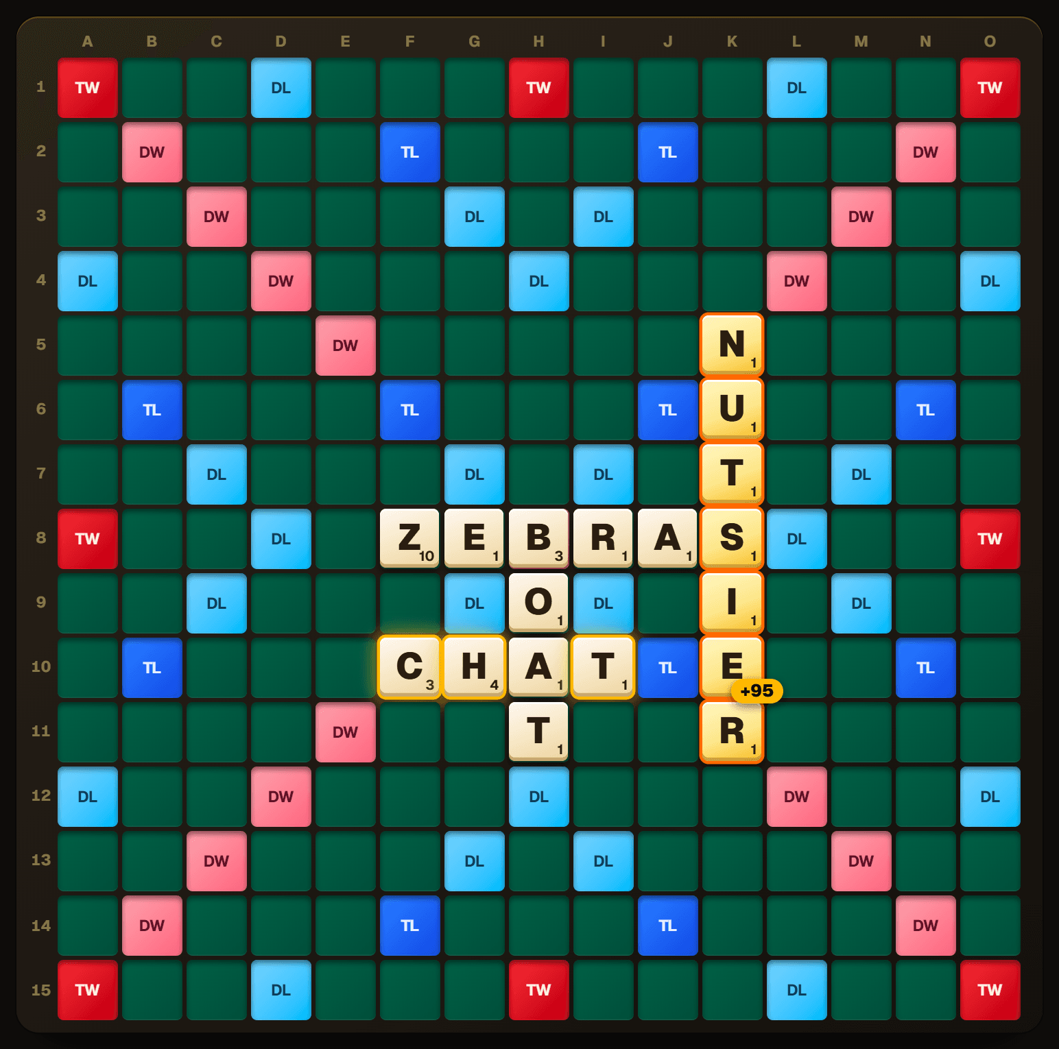 The picked move shown on the board